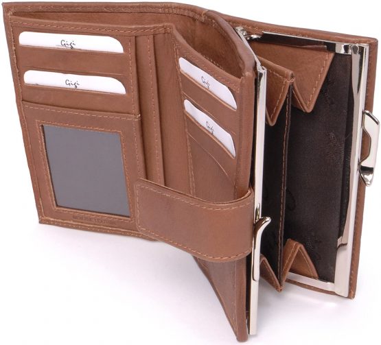 GIGI - Ladies Purse with Gift Box - Real Leather - Wallet / Coin Purse with Clasp - Othello 4244 - Brown
