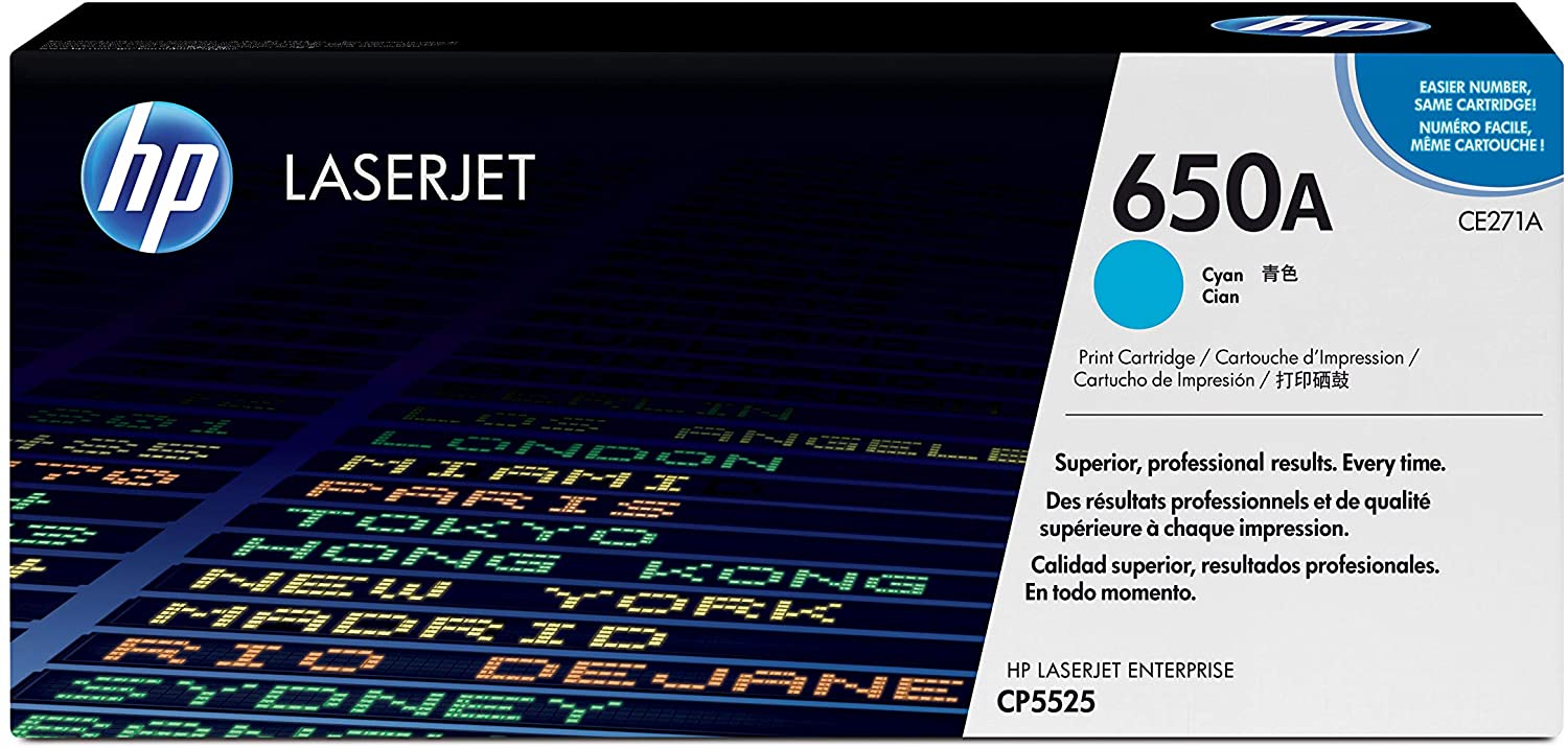 HP CE271A 650A Original LaserJet Toner Cartridge, Cyan, Single Pack, Standard