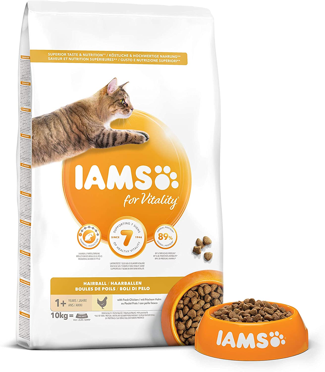 IAMS Hairball Complete Dry Cat Food Chicken 10kg - Significantly Reduces Hairball Formation, Transparent, 10 kg (Pack of 1) - Image 2
