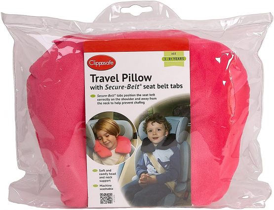 Clippasafe Secure Belt Travel Pillow for Age 3 - 8 (Pink)