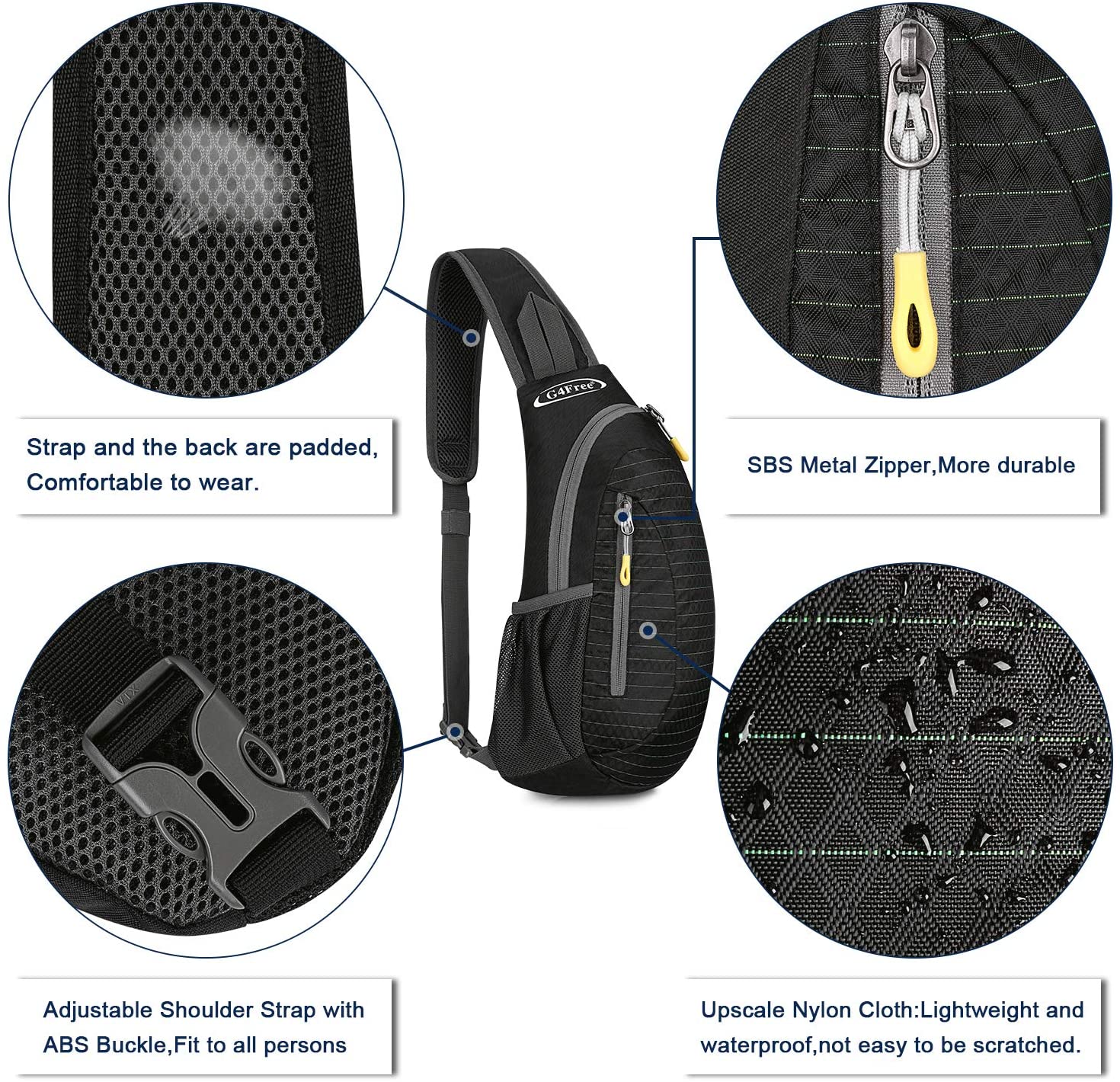 G4Free Small Sling Bag Crossbody Chest Bag Shoulder Backpack Outdoor Anti Theft, Black - Image 4