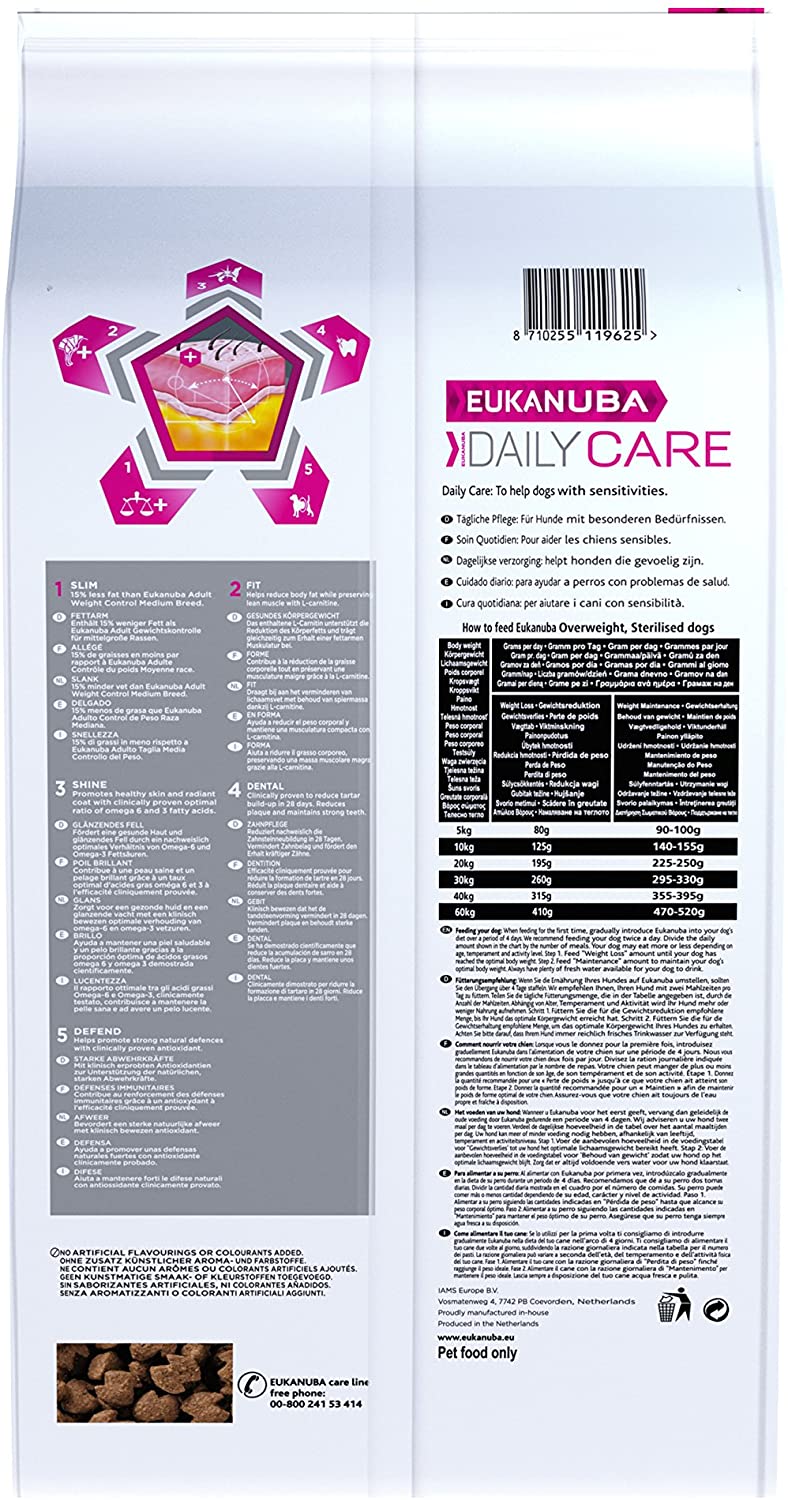 Eukanuba Dry Dog Food Daily Care Adult for Overweight Dogs with Chicken 12.5 kg, 12.5 kg (Pack of 1) - Image 2