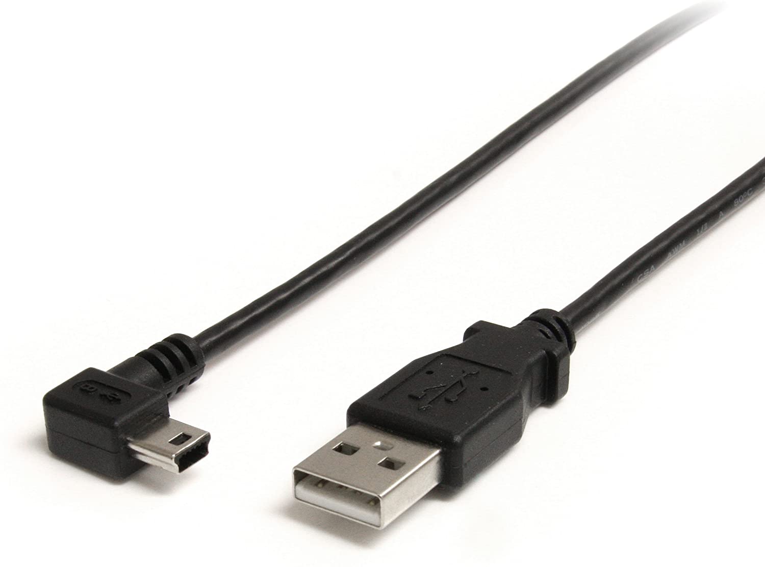 StarTech.com 3 ft. (0.9 m) Right Angle USB to Mini USB Cable - USB 2.0 A to Right Angle Mini B - Black - Mini USB Cable (USB2HABM3RA)