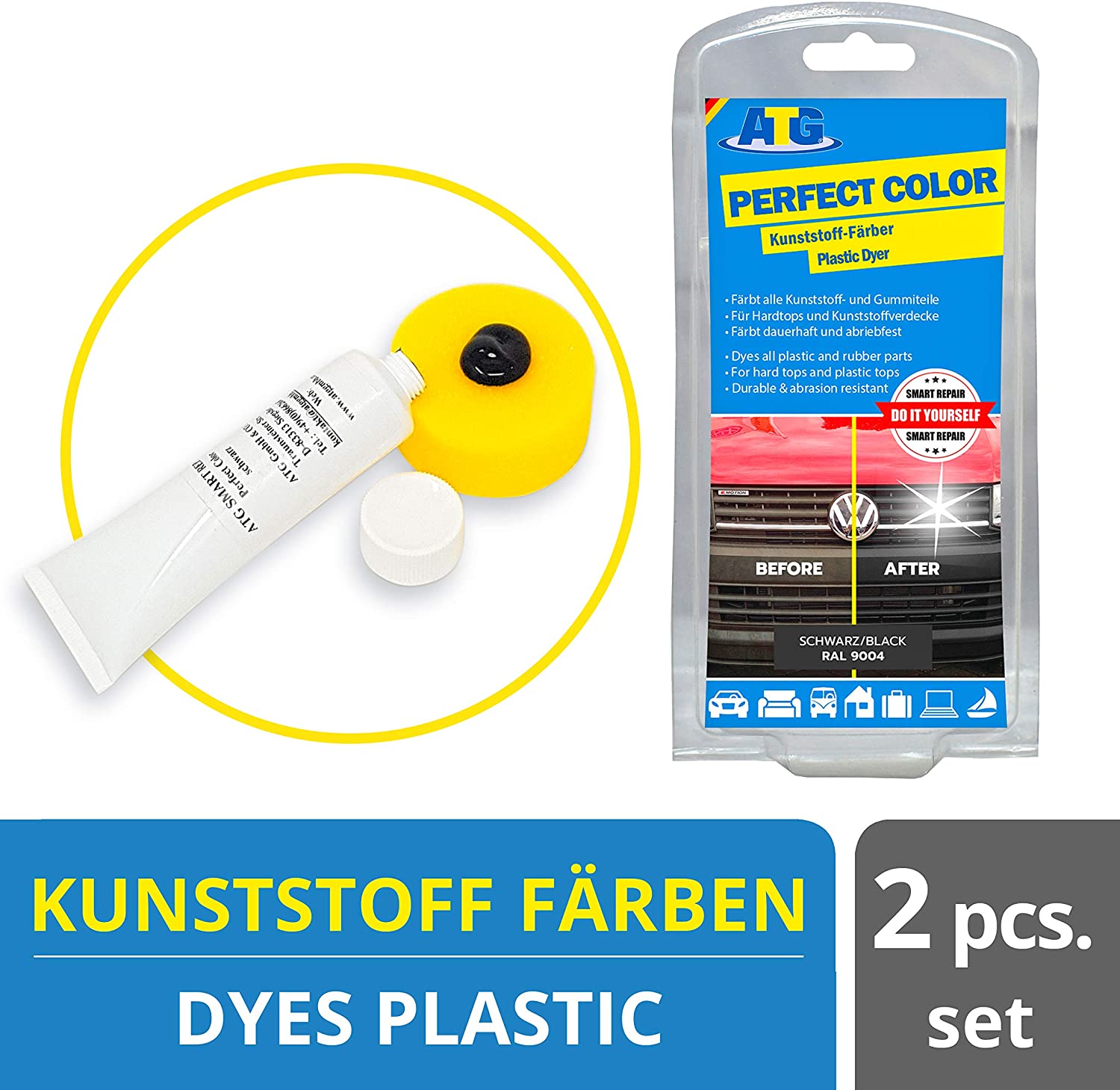 ATG® Back to Black Trim Restorer & Plastic Dye, Car Trim & Bumper Restorer for Faded Plastic