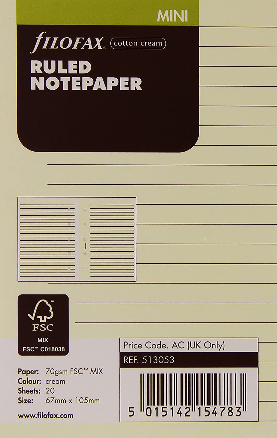 Mini Cotton cream ruled notepaper