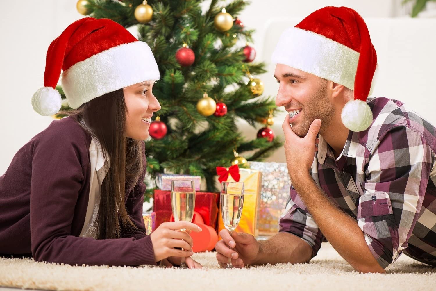 KONVINIT Santa Hat Christmas Hat Adult Deluxe Plush for Christmas Costume Christmas Ornaments,Red, Red-adults, for adult - Image 4