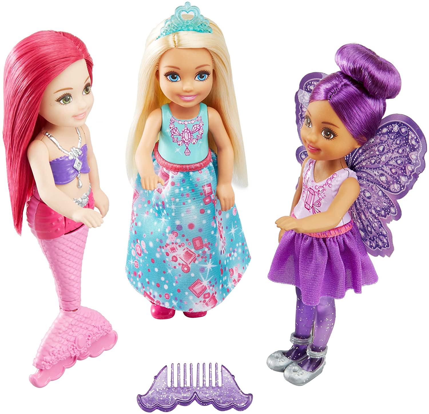 Mattel Barbie Dreamtopia-Pack of 3 Chelsea Mermaid, Fairy and Princess Dolls, Multicolor FPL86, Multicoloured - Image 2