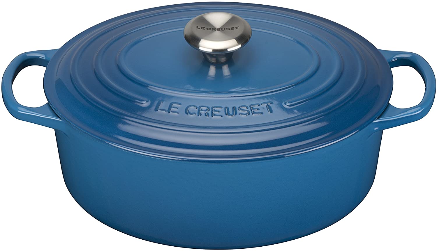 Le Creuset Signature Enamelled Cast Iron Casserole Dish with Lid - Oval, Marseille Blue, 25 cm, 3.2 Litres, 211782520