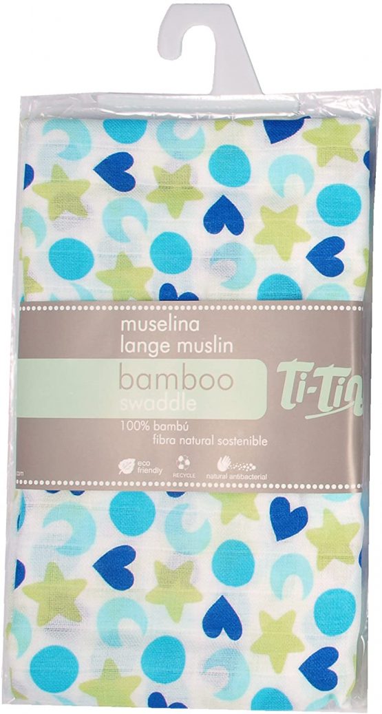 Ti TIN - Baby Muslin, 125x125 cm | Muslin Scarf, Light and Soft Bamboo Fibre, Gauze Cloth Versatile, as Blanket, swaddling Blanket, Neckerchief/Bandanna, Burp Cloth etc, Hearts-Moon-Star Design,Green - Image 2
