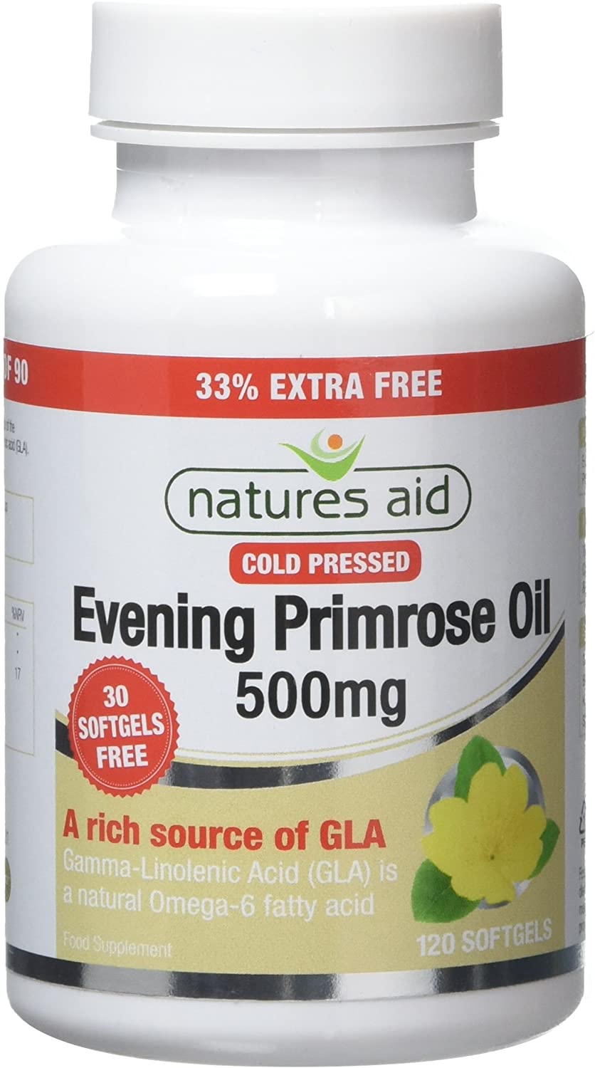Natures Aid Evening Primrose Oil 500mg, Cold Pressed Omega-6 GLA, Supports Hormonal Balance