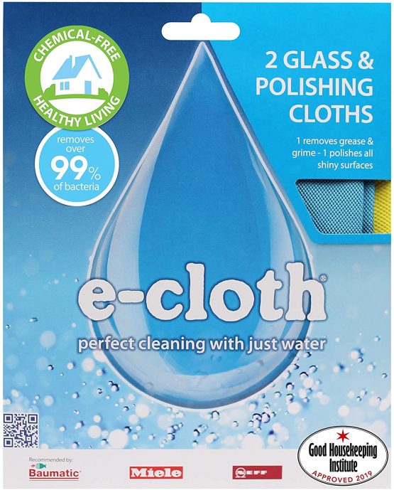 E-Cloth Glass & Polishing Cloth, Microfibre, Assorted Colours, 2 Pack - Image 2