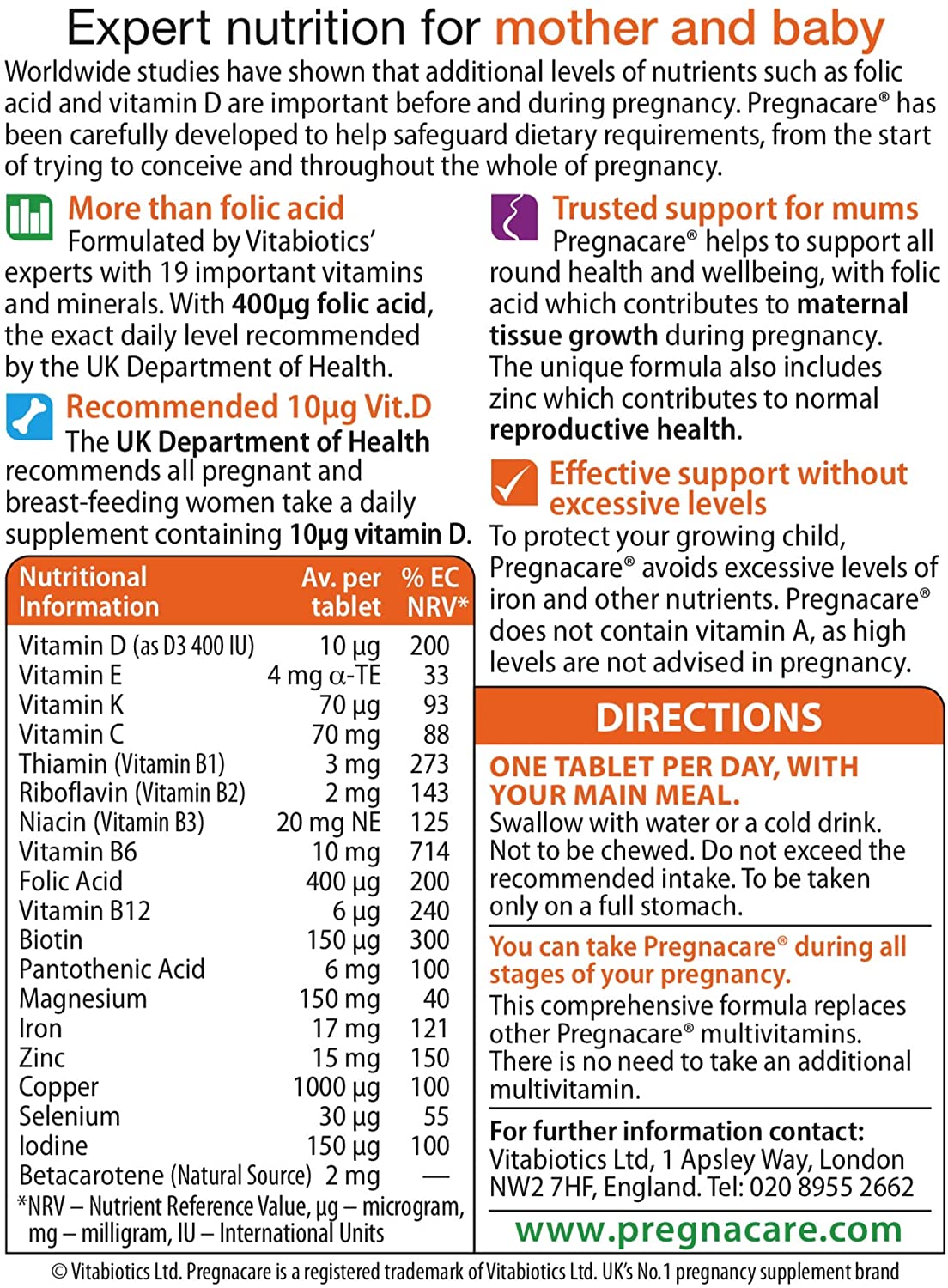 Pregnacare Original Formula Tablets During Pregnancy Support Vitamins and Supplements, 30 Tablets, 30 count (Pack of 1) - Image 3