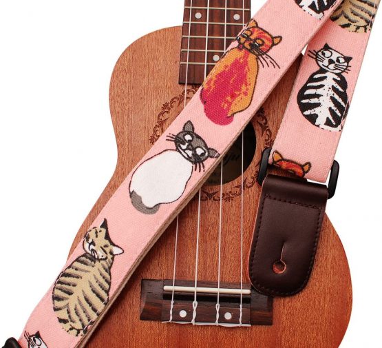 MUSIC FIRST Original Design"MISS CAT" Soft Cotton & Genuine Leather Ukulele Strap Ukulele Shoulder Strap (Miss Cat) - Image 2