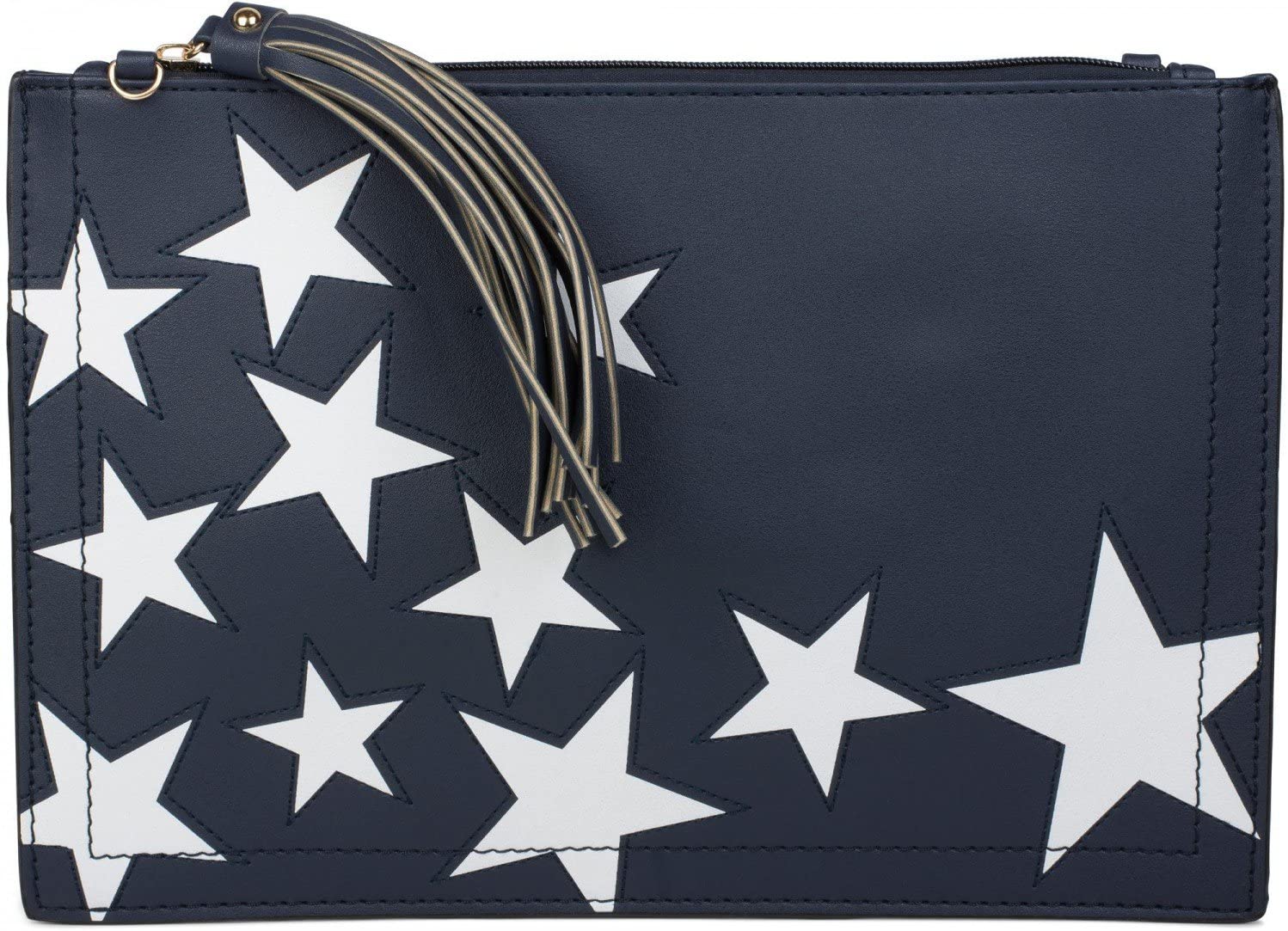 styleBREAKER Star Design Clutch, Tassel Pendant Upon Zipper, Wrist and Shoulder Strap, Women 02012075, Color:Midnight-Blue/Dark Blue