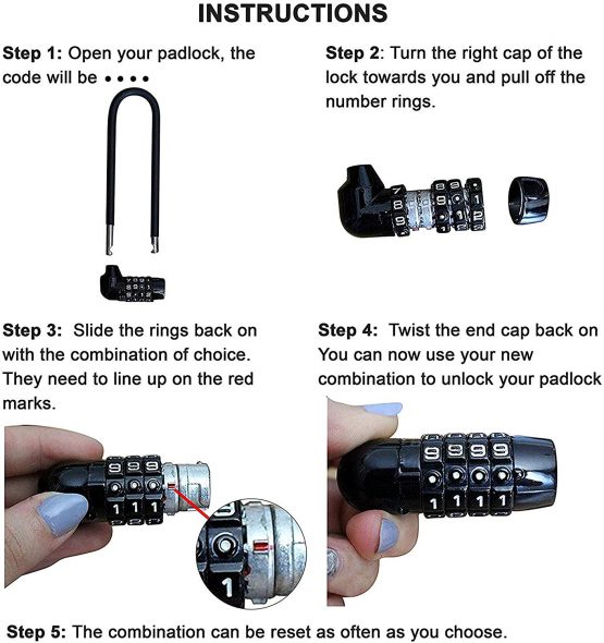 Kurtzy 4 Digit Combination Padlock - 160mm Heavy Duty Lock - Easy to Operate and Resettable - Small Padlock for Lockers, Outdoor, Indoor use, Containers and Gates - Image 3