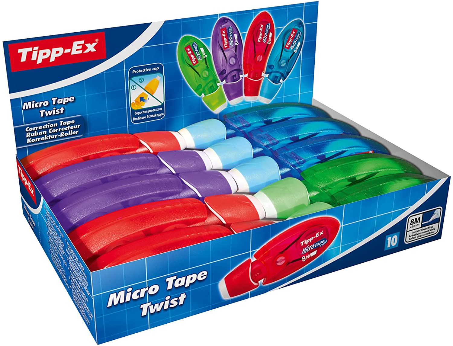 Tipp-Ex Micro Tape Twist Correction Tapes - Assorted Body Colours, Box of 10, multicoloured, Pack of 10