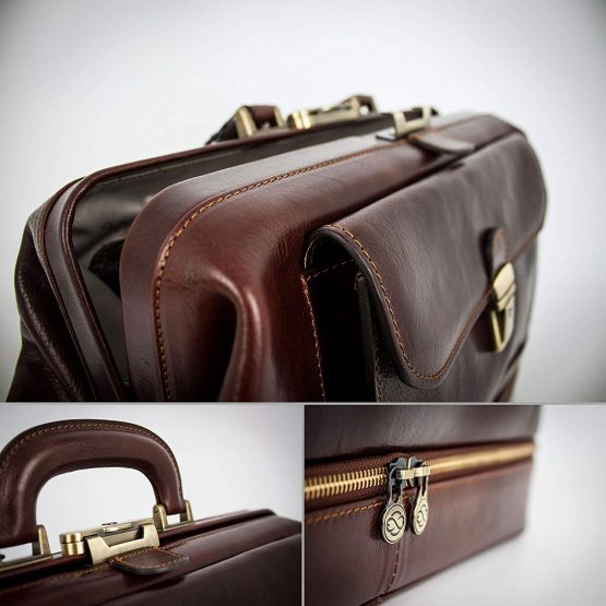 Time Resistance Full Grain Leather Doctor Bag Medical Bag Vintage Style Briefcase - Image 4