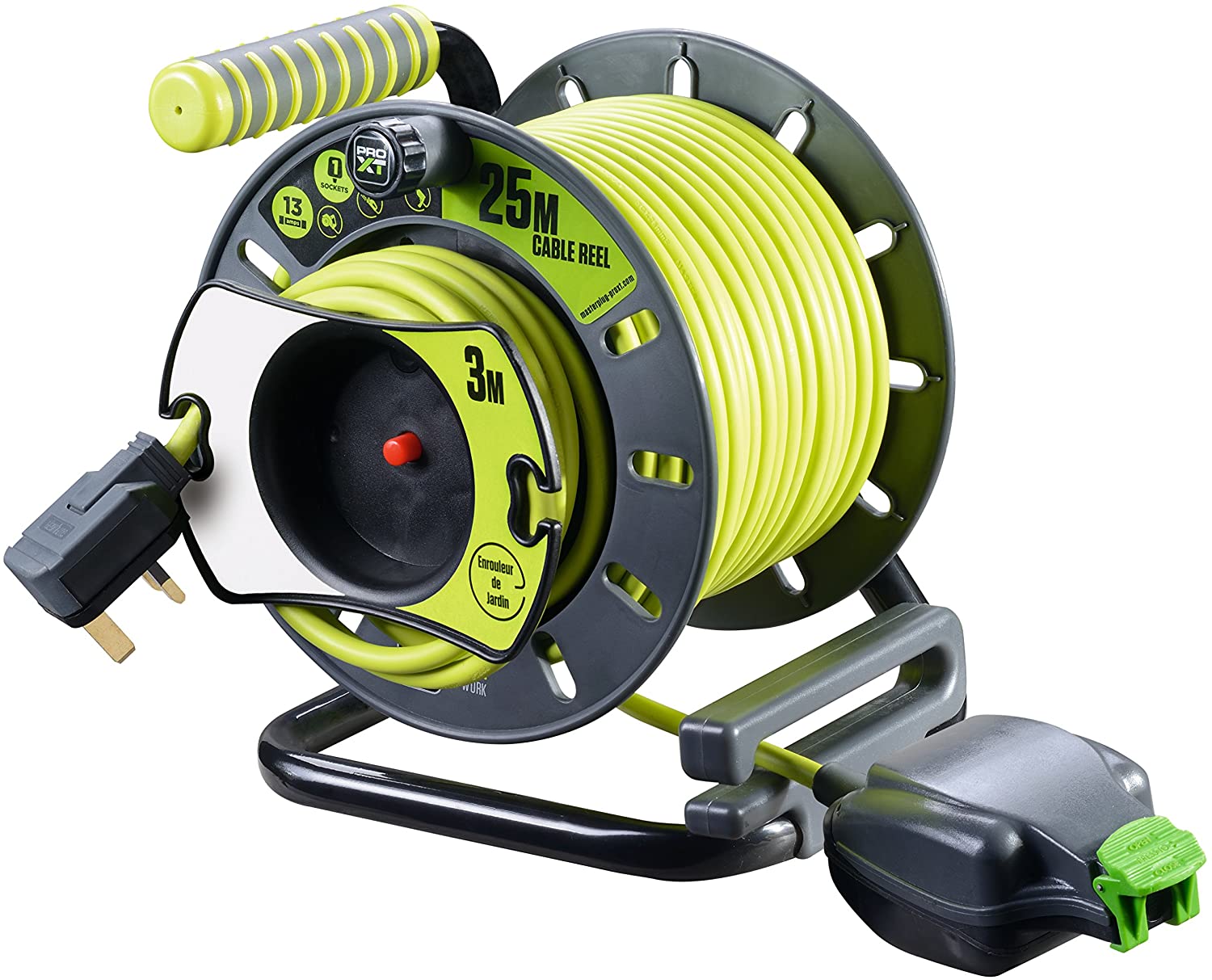 Masterplug OMU2513FL3IP-PX Pro-XT Reverse Open Cable Reel with Single In-Line Weatherproof Socket