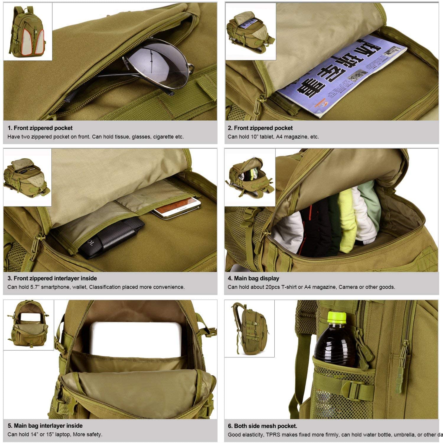 Huntvp 40L Tactical Backpack Assault Pack Large Student School Rucksack Molle... 