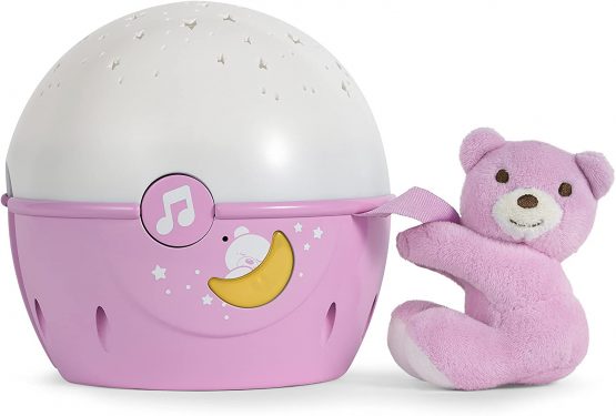 Chicco Next2Stars Baby Night Light with Plush Toy - Star Light Projector for Cots and Cribs, with Sound Sensor, 3 Light Effects and Music - 0+ Months, Pink