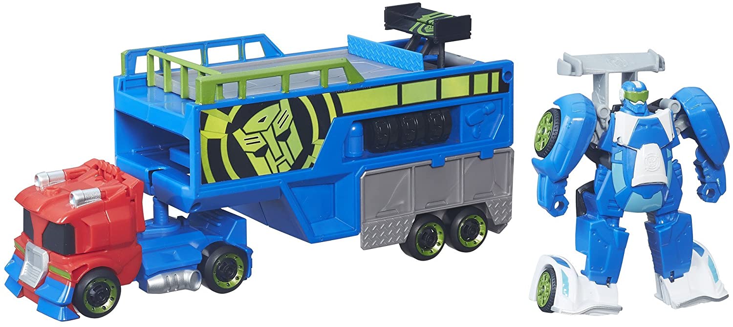 Transformers Rescue Bots Optimus Prime Racing Trailer Playset, Blue, Medium - Image 4