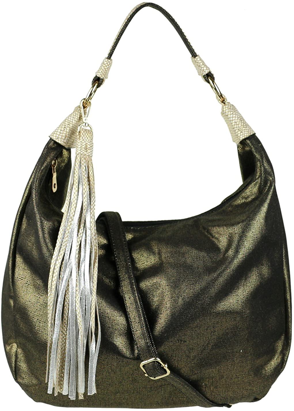 Girly Handbags Womens Snake Skin Shimmer Hobo Bag - Black, W 35, H 42, D 13 cm (W 14, H 17, D 5 inches)