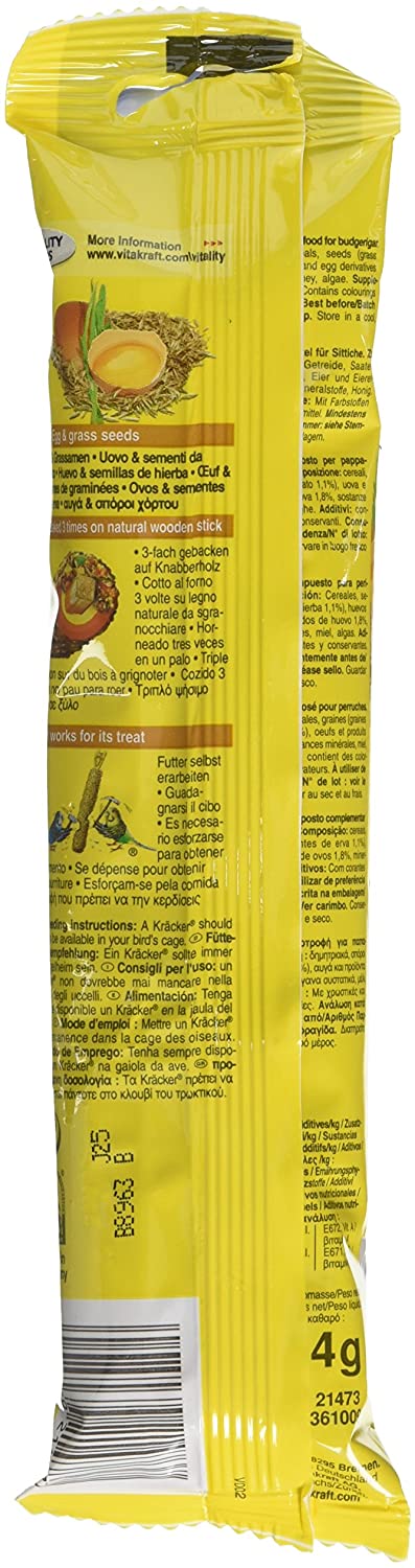 Vitakraft Budgie Kracker Bird Food Egg-Grass Seeds, Pack of 7, 4 g (Pack of 7) - Image 2
