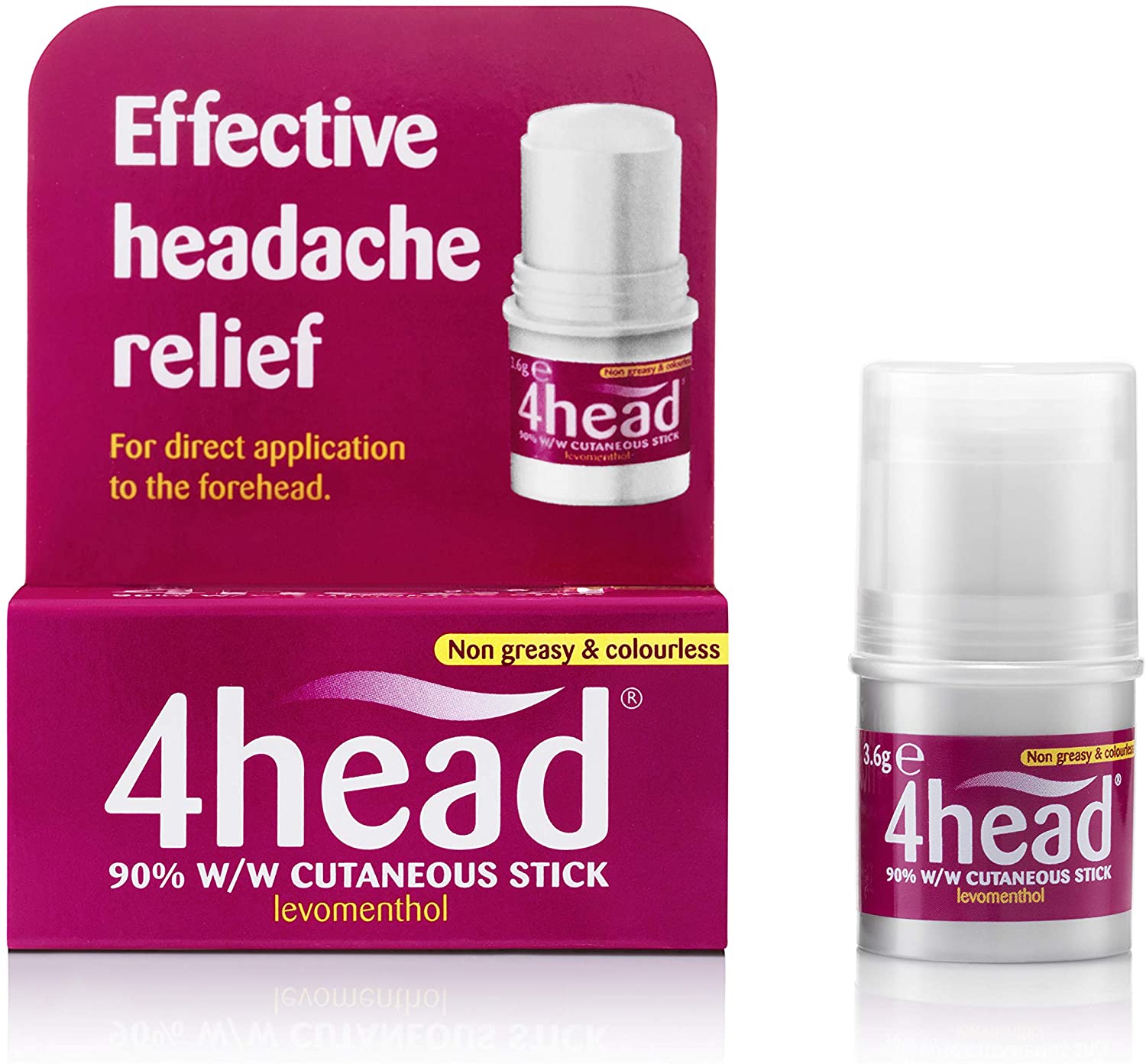 4 Head Levomenthol Stick for Headache Relief 3.6 g, Clear, 3.6 g (Pack of 1)