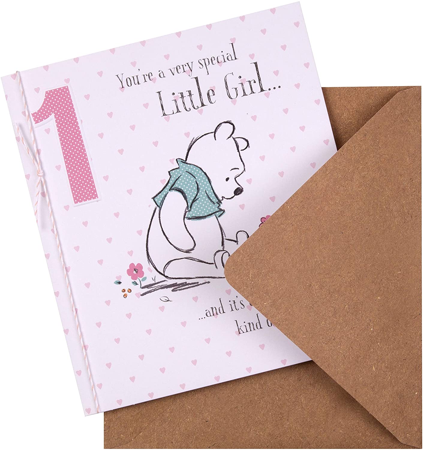 Hallmark Age 1 Birthday Card for Little Girl - Winnie-The-Pooh Design, 1st Birthday Pink Bear, 18 cm by 16 cm - Image 2