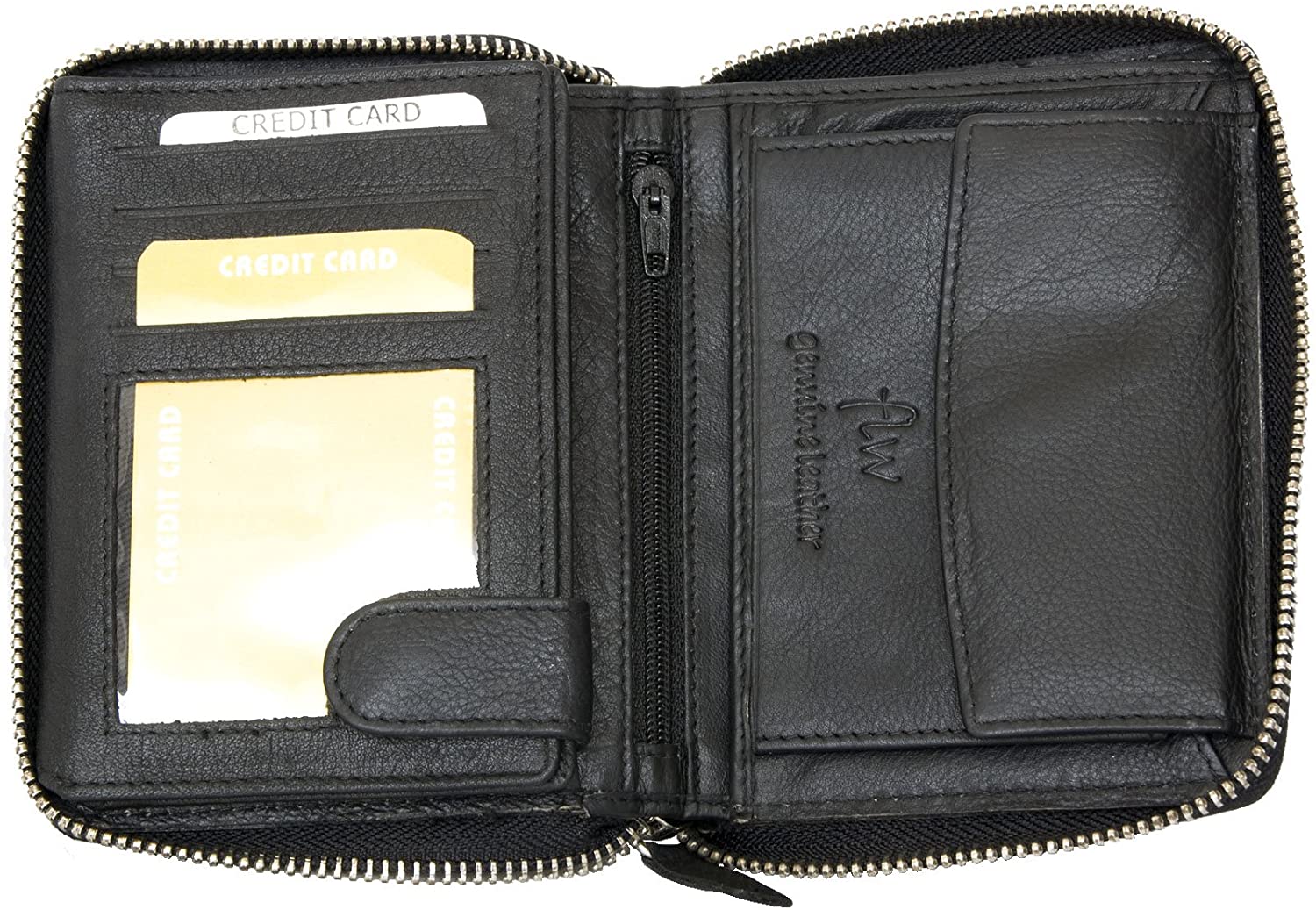 Men’s Metal Zip-around Black Soft Genuine Leather Wallet – BigaMart