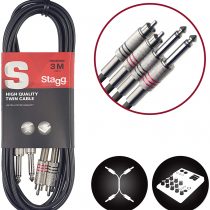 Stagg STC3PCM 3m/10 ft Twin Jack to RCA Phono Cable - Black