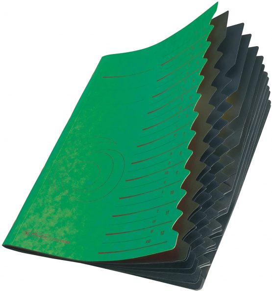 Herlitz Colorspan Part File Manilla Elasticated with Index Tabs 12-Part A4 Green Ref 10843332 - Image 3