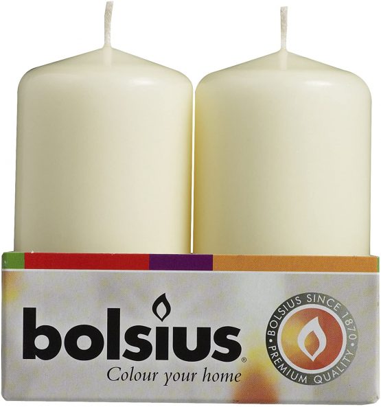 Bolsius pack 4 Pillar Candles Regular, "Ivory 50 mm Width"