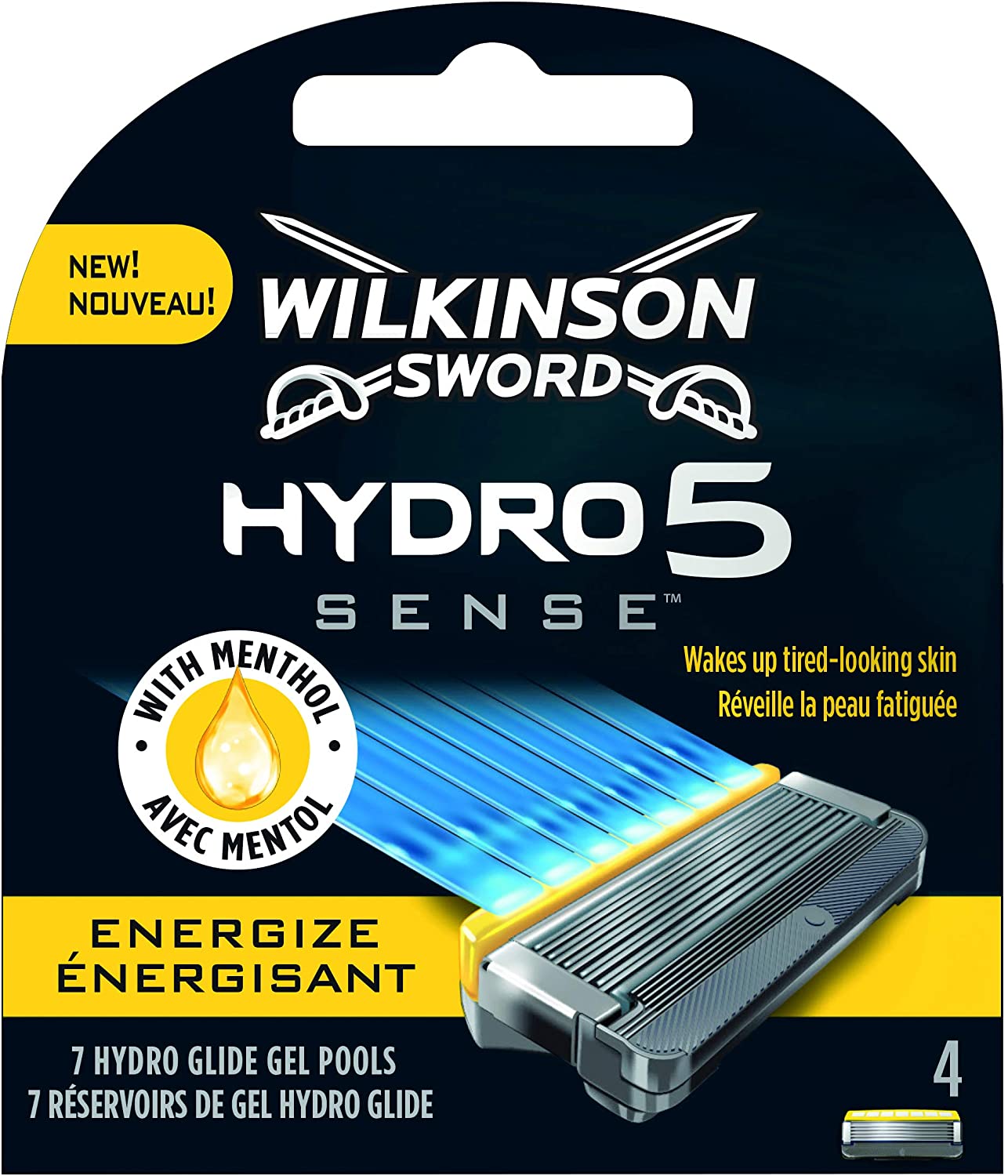 Wilkinson Sword Hydro Sense Energize Men's Razor Blades, Grey, 4 count (Pack of 1)
