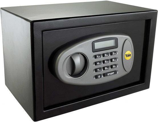Yale Y-SS0000NFP Small Digital Safe, Steel Construction, Steel Locking Bolts, LCD Display, Emergency Override Key, Wall And Floor Fixings, Black Finish, 8 Litre Capacity 20 x 31 x 20 cm