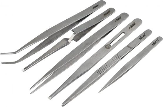 Rolson 59104 Stainless Steel Tweezers - 6 Pieces