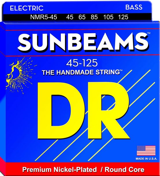 DR Strings NMR545 45-125 Medium Set Handmade Sunbeam Coated 5-String Bass Strings, NMR5-45