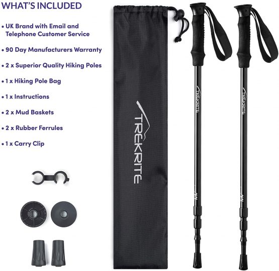 Pair of Trekrite 3 Section Collapsible Telescopic Antishock Trekking/ Hiking/ Walking Poles, EVA Foam Handles with Adjustable Strap for Camping, Backpacking, Mountaineering - Choose Colour - Image 4