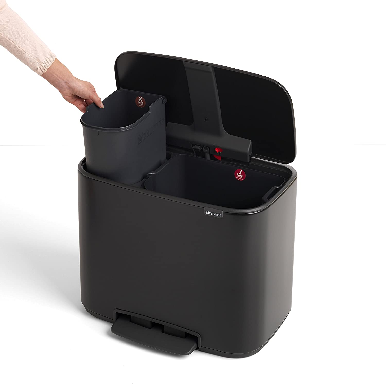 Brabantia Bo Pedal Bin 11L + 23L Inner Buckets (Matt Black) Waste/Recycling Kitchen Bin with
