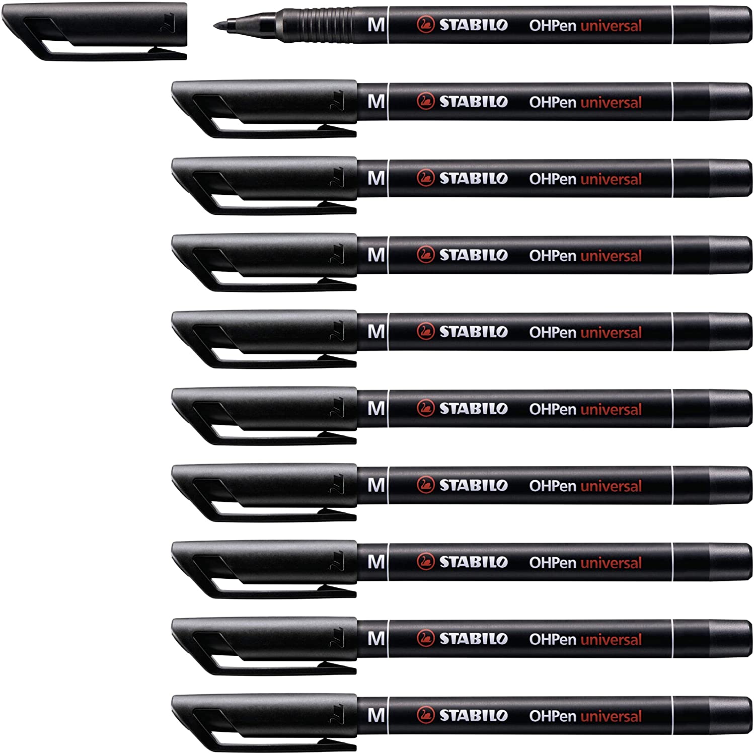 STABILO OHPen universal - Pen for Overhead Projection - Permanent Medium (M) - Pack of 10 - Black, 1 count (Pack of 10)