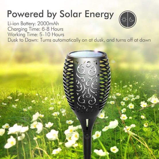 FLOWood Solar Torch Lights Waterproof 96 LED Large Dancing Flickering Flame Solar Lights Lighting Dusk to Dawn Auto On/Off Security Solar Flame for Garden Patio Pathway Halloween Decorations (2PCS) - Image 3