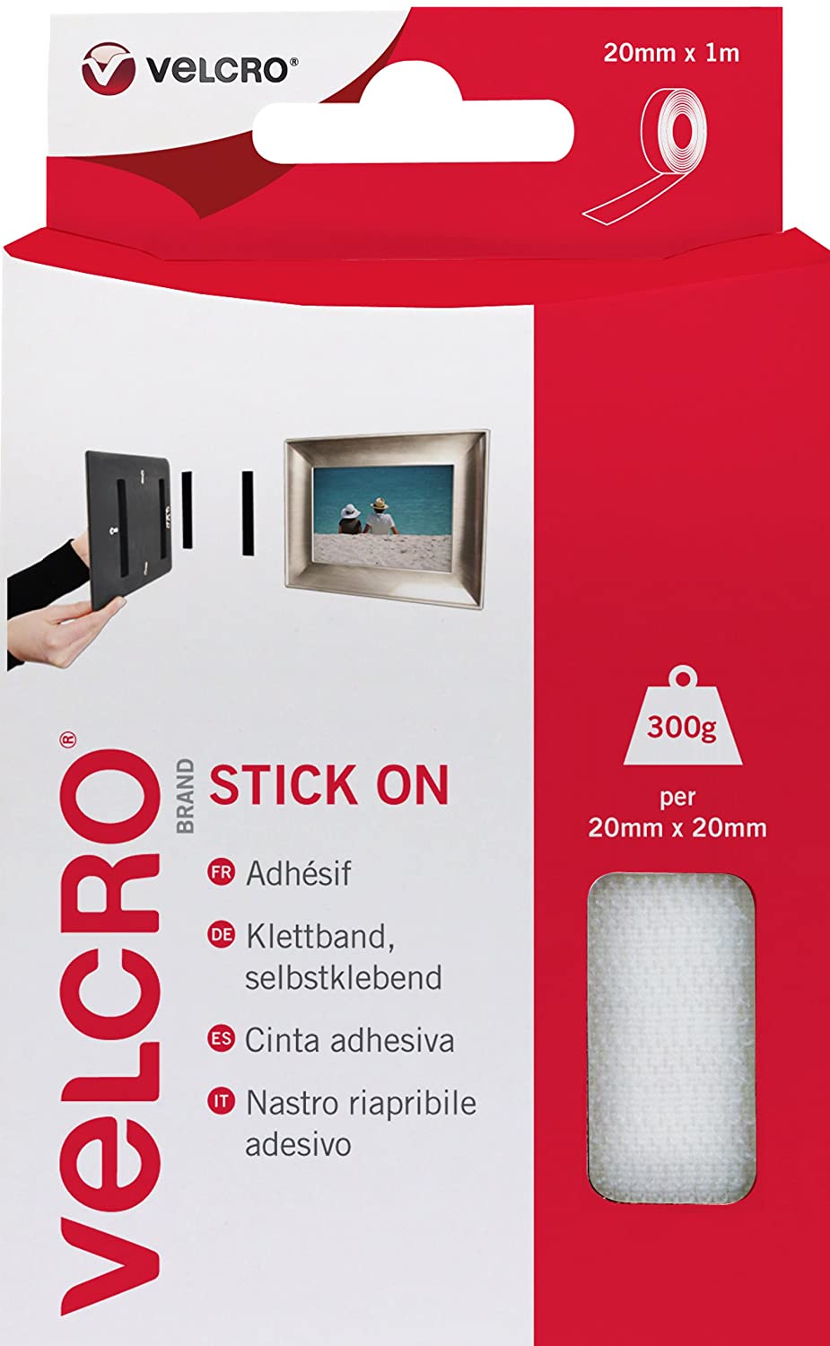 VELCRO Brand VEL60210 - Stick On Hook and Loop Fasteners, White, 20 mm x 1 m