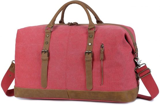 EverVanz Oversized Holdall Travel Duffel, Canvas Leather Trim Tote Unisex Shoulder Satchel, Portable Cabin Weekend Bag Handbag for Men and Women