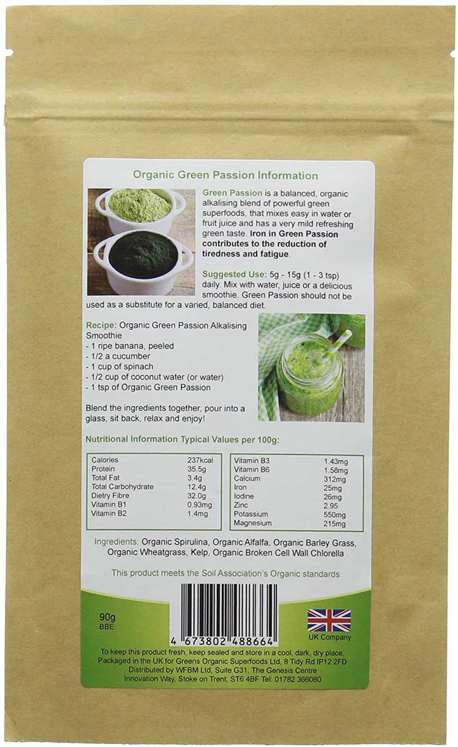 GOLDEN GREENS ORGANIC Organic Green Passion Powder 90g (PACK OF 1), White, 90 g (Pack of 1) - Image 2