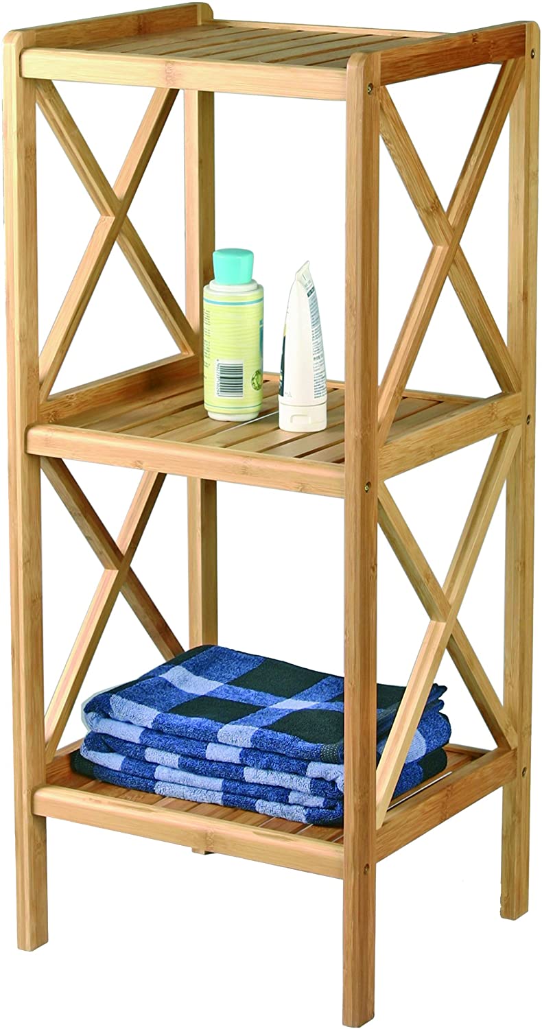 MSV 36.5 x 33 x 85 cm 3 Level Bamboo Shelf, Brown