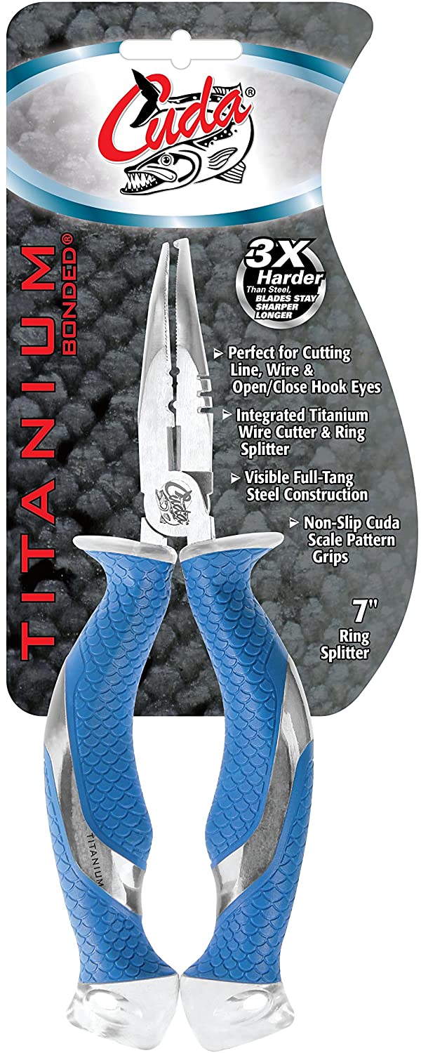 Cuda Titanium Nitride Bonded Ring Splitter Pliers - Blue, 7-Inch - Image 2