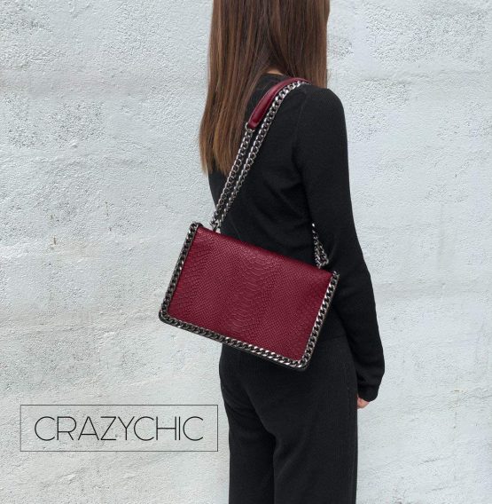 CRAZYCHIC Women's Chains Crossbody Bag Snakeskin Python PU Leather Shoulder Handbag Quilted Clutch Evening Messenger Bag Pochette Purse Party Elegant Bags Burgundy Red - Image 2