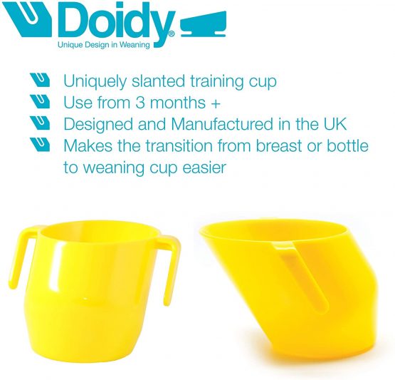 Doidy Cup - Training Sippy Cups for Toddlers & Babies - Unique Slanted Design Two Handles Baby Beaker - Great Weaning Cup for Milk, Water & Juice - Use from 3-6 Months to Toddler (Yellow) - Image 2