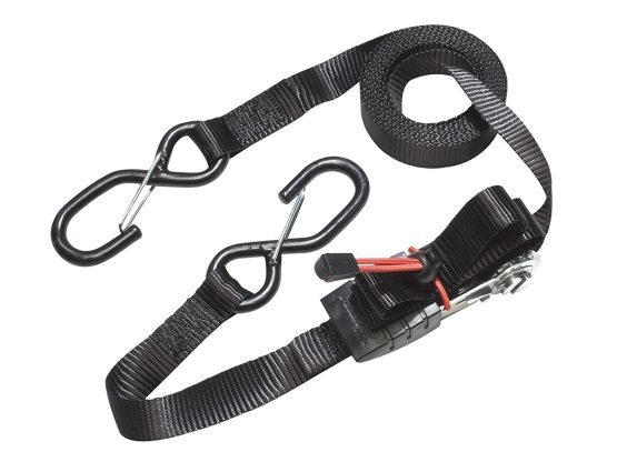 Master Lock 3056EURDAT Ratchet Tie Down Strap with S-Hooks, Reflective and Black, 4,25 m x 25 mm Strap, Pack of 4