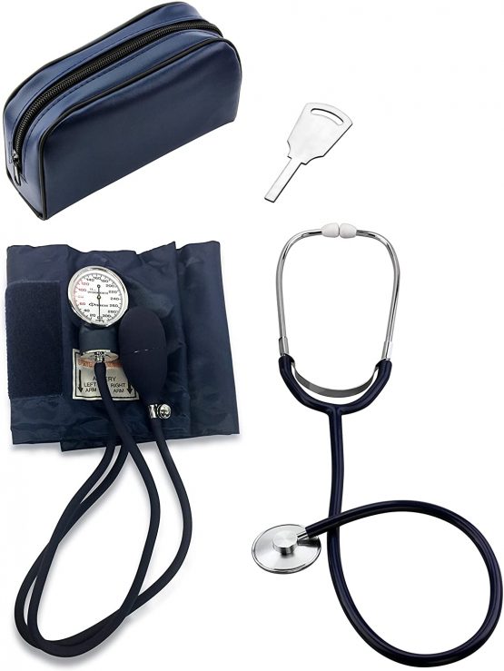 Primacare DS-9196 Professional Classic Series Large Adult Size Manual Blood Pressure Kit, Long Lasting Latex Inflation System with D-Ring Cuff and Stethoscope, Navy